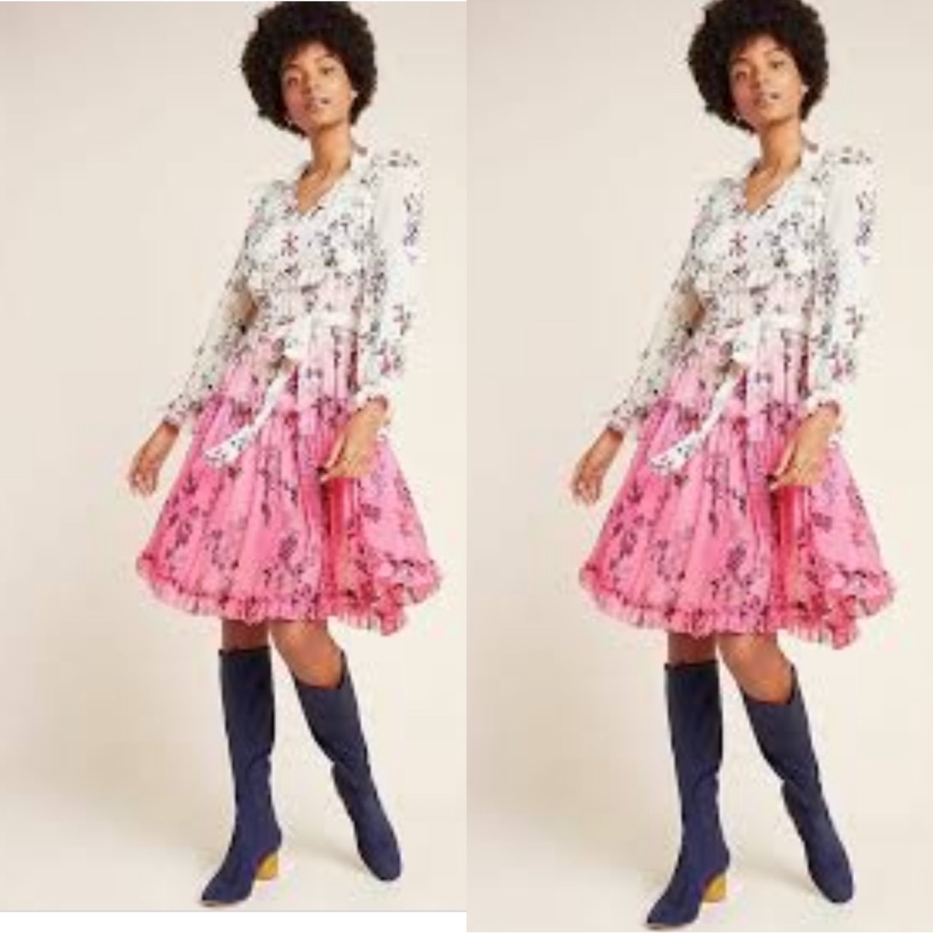 Anthropologie Dip-Dyed Floral Dress